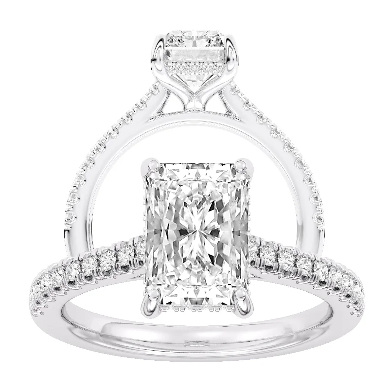 Women’s platinum halo engagement rings-100 Facet 3.34ct Lab Grown Diamond Hidden Halo Engagement Ring