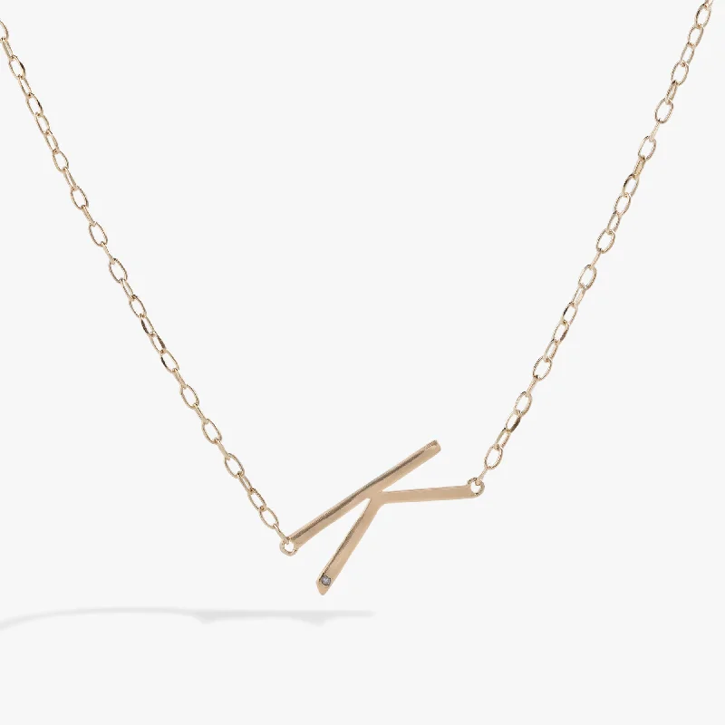 Women’s silver and diamond necklaces-Initial K Precious Elongated Necklace