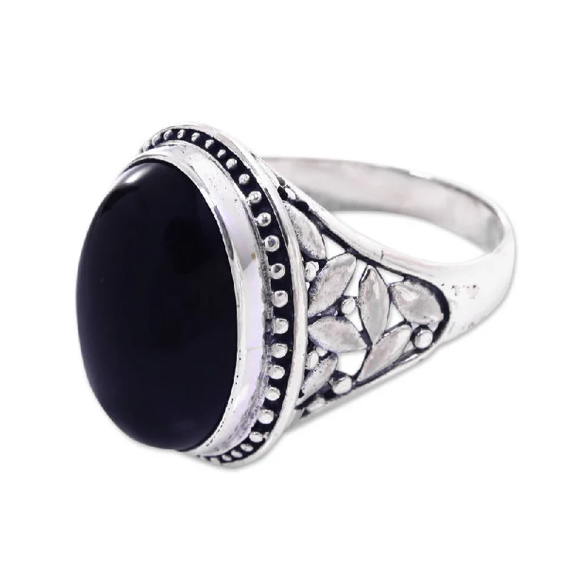 Women’s unique engagement rings-NOVICA Handmade Sterling Silver and polished black Onyx Ring made in Indonesia (Indonesia)