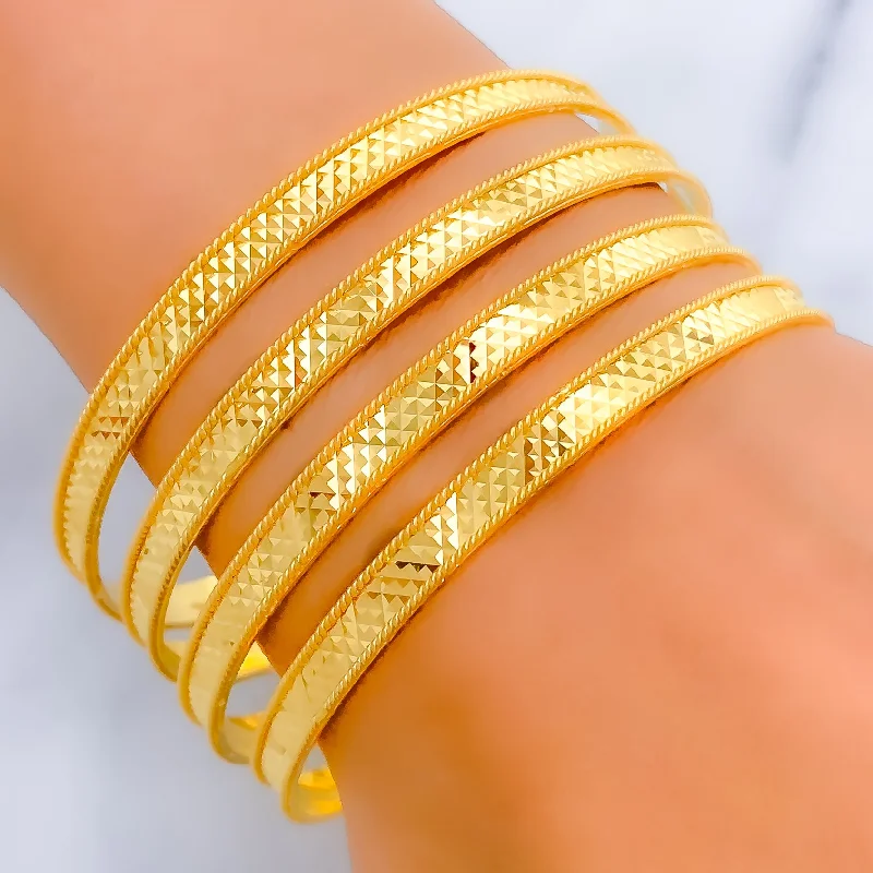 Women’s turquoise bracelets-Shimmering Checkered 22k Gold Bangles