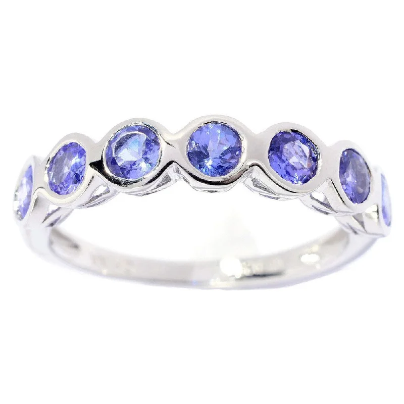 Women’s platinum wedding bands-Sterling Silver 3mm Round Tanzanite 7-stone Ring