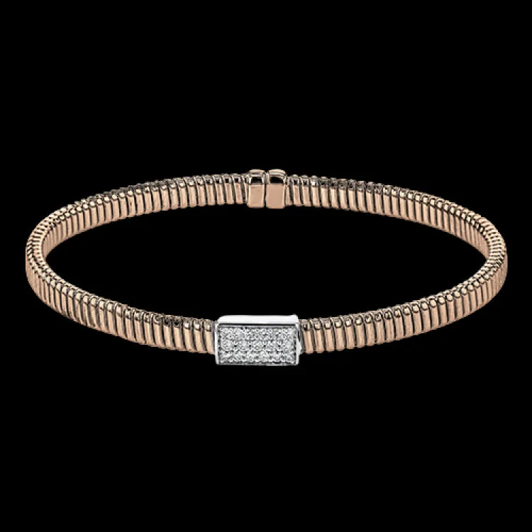 Women’s multi-layer bracelets-18k Rose gold textured bangle is highlighted by .25 ctw of diamonds set in a rectangular design. Perfect for stacking