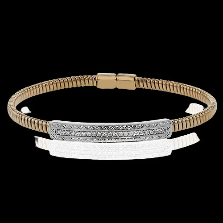 Women’s stackable bracelets-A perfect stacking bangle made of 18K rose gold cable, adorned with a diamond plaque 0.23 ctw. and magnetic closure