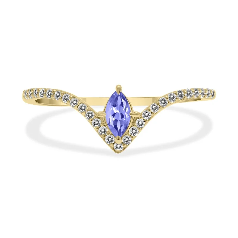 Women’s infinity rings-Marquee Jewels 1/4 Carat TW Tanzanite and Diamond V Shape Ring in 10K Yellow Gold