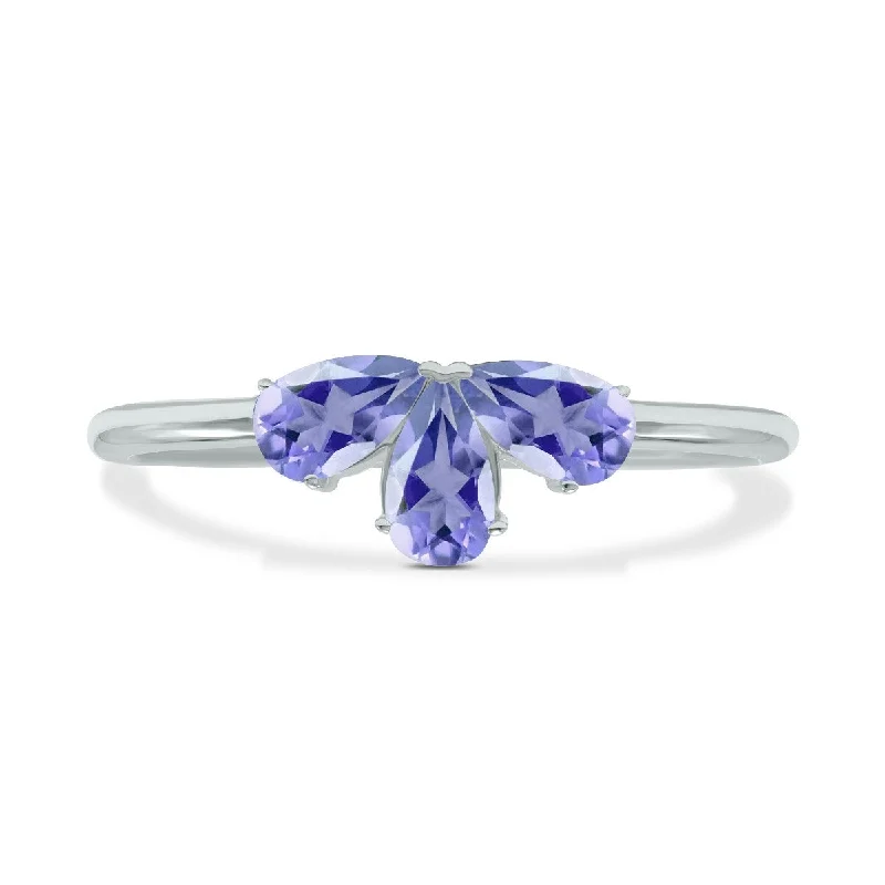 Women’s wedding bands-Marquee Jewels Tanzanite Pear Shape Three Stone Ring in 10K White Gold