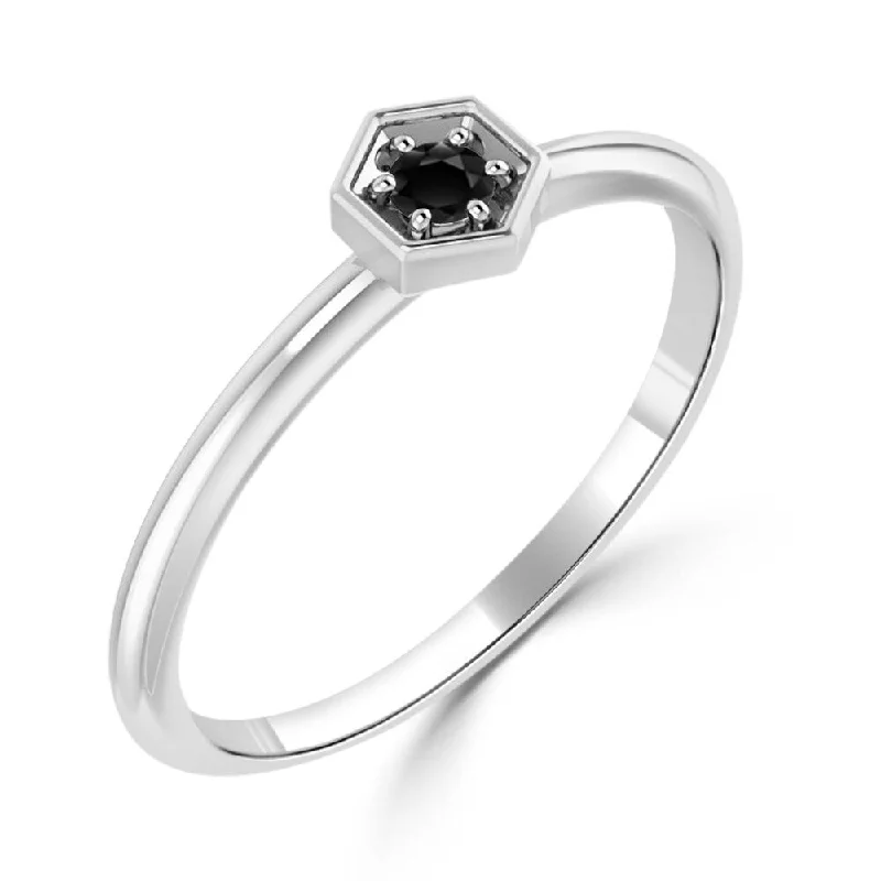 Women’s bridal rings-Auriya Petite Ultra-Thin Stackable Solitaire Black Diamond Ring 1/10cttw 10K Gold