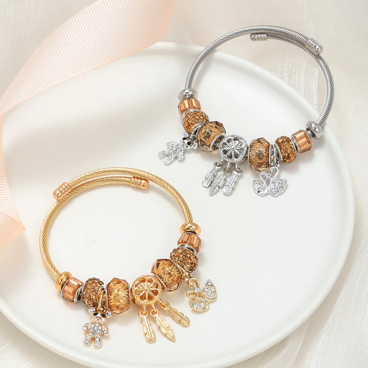 Women’s pearl and gold bracelets-Simple Style Classic Style Butterfly Stainless Steel Inlay Rhinestones Bangle