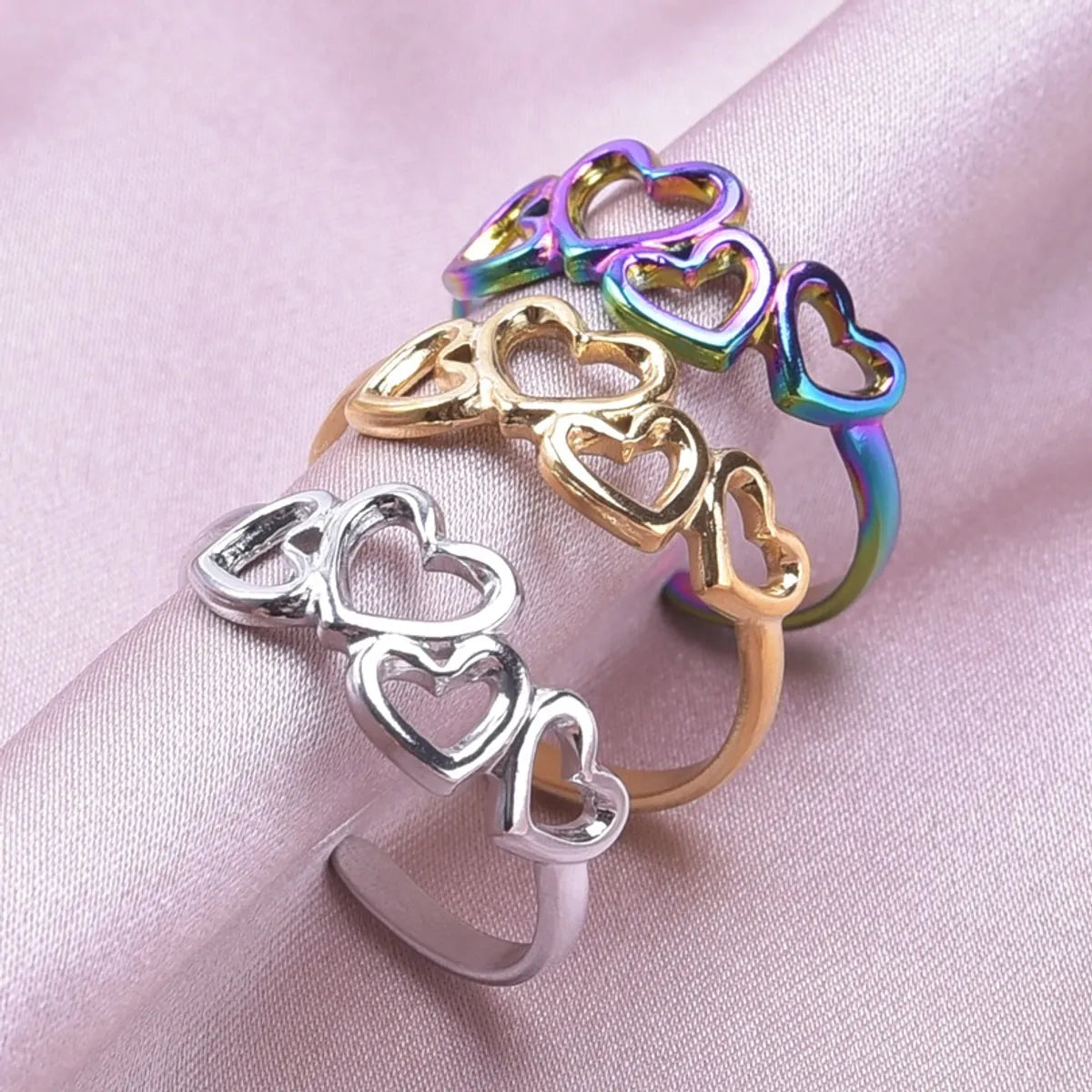 Women’s sapphire and diamond rings-Wholesale Basic Heart Shape Stainless Steel Plating Open Rings