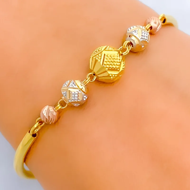 Women’s crystal bangles-Opulent Trendy 22k Gold Orb Flexi Bangle Bracelet