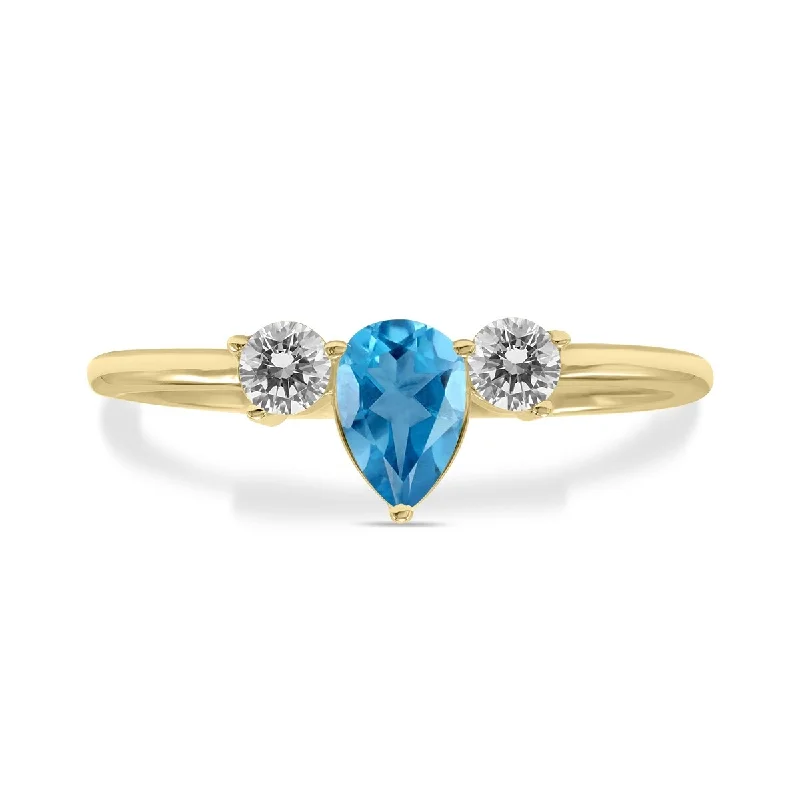 Women’s heart-shaped rings-Marquee Jewels 1/2 Carat TW Pear Shape Blue Topaz and Diamond Ring in 10K Yellow Gold