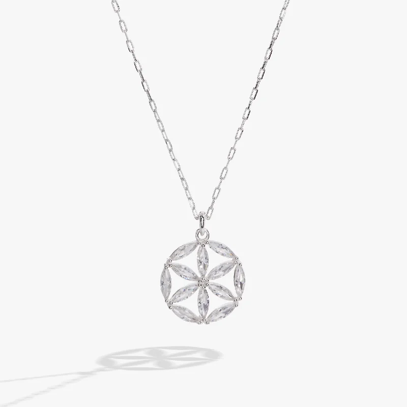 Women’s geometric necklaces-Faith and Family Rosette Pendant Necklace