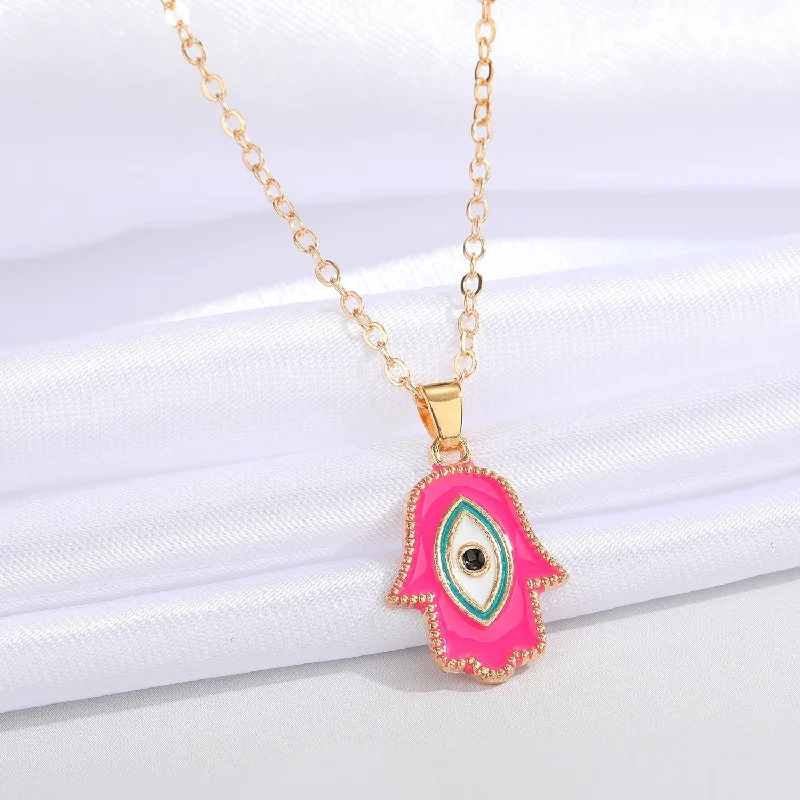 Rose Red Palm Light Blue Eye Necklace