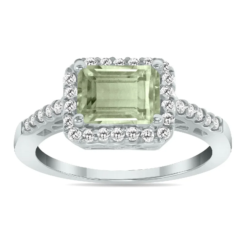 Women’s ruby rings-Marquee Jewels 2 1/2 Carat TW Emerald Cut Green Amethyst Diamond Ring in 10K White Gold