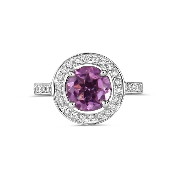 Women’s vintage diamond engagement rings-14K White Gold Amethyst and Diamond Ring