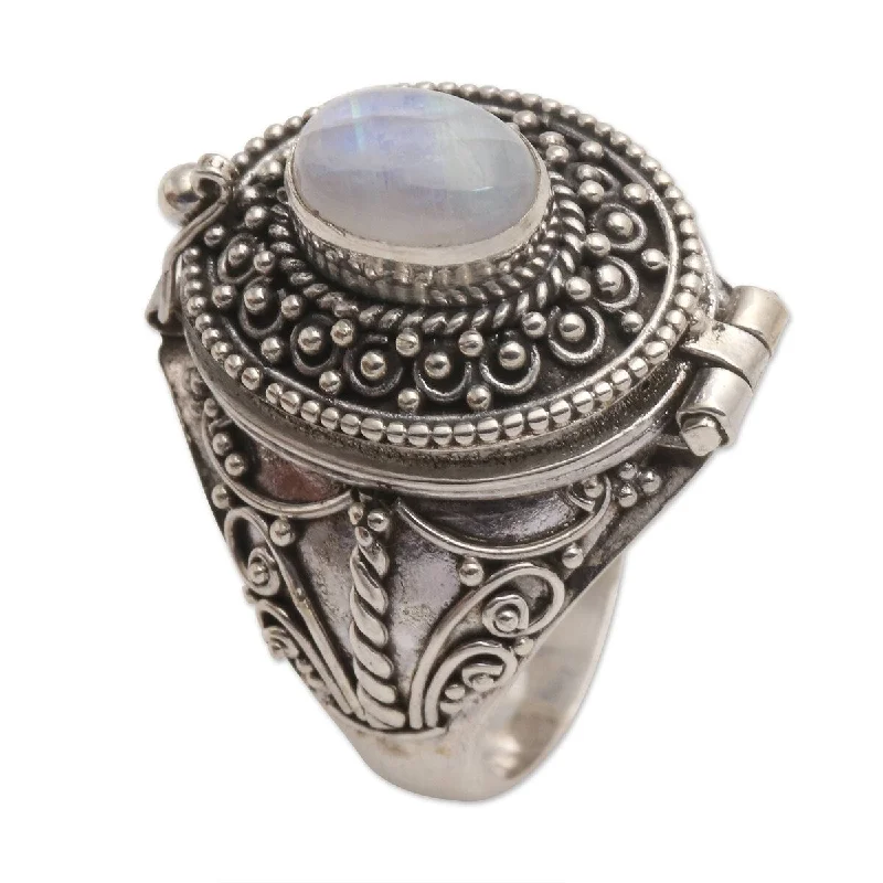 Women’s colorful gemstone rings-NOVICA The Secret in White, Rainbow moonstone locket ring