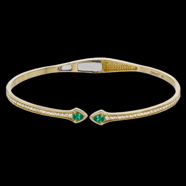 Women’s sterling silver bangles-This modern hinged bangle adds a touch of color with two precious gemstone accent, set off by .40 ctw of white diamonds along the sides.