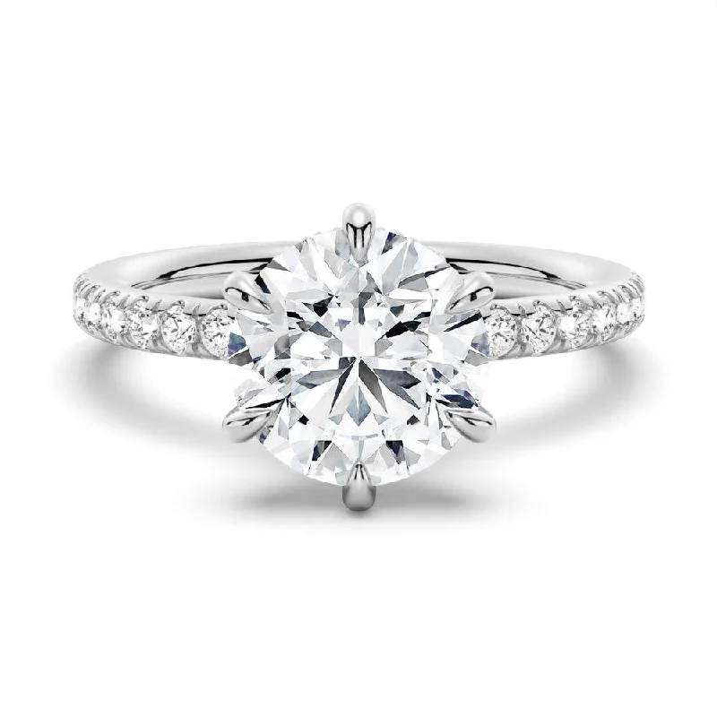 Women’s sparkling engagement rings-Petite Six-Prong Micropavé Moissanite Engagement Ring With Hidden Halo