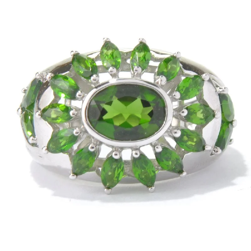 Women’s two-tone wedding bands-Sterling Silver 3 5/8ct TGW Chrome Diopside Open Flower Ring