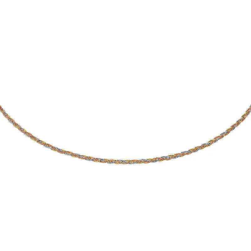 Women’s gold engagement rings-14k Tri-Tone Gold Plaited Motif Multi Strand Mirror Spring Necklace