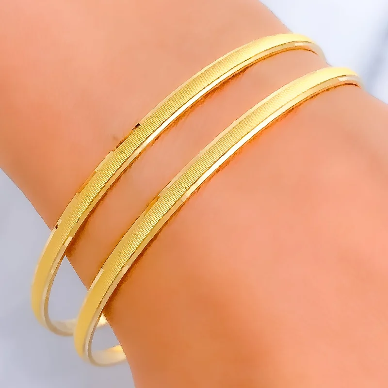 Women’s silver bangles-Stylish Smooth Textured 22k Gold Bangle Pair