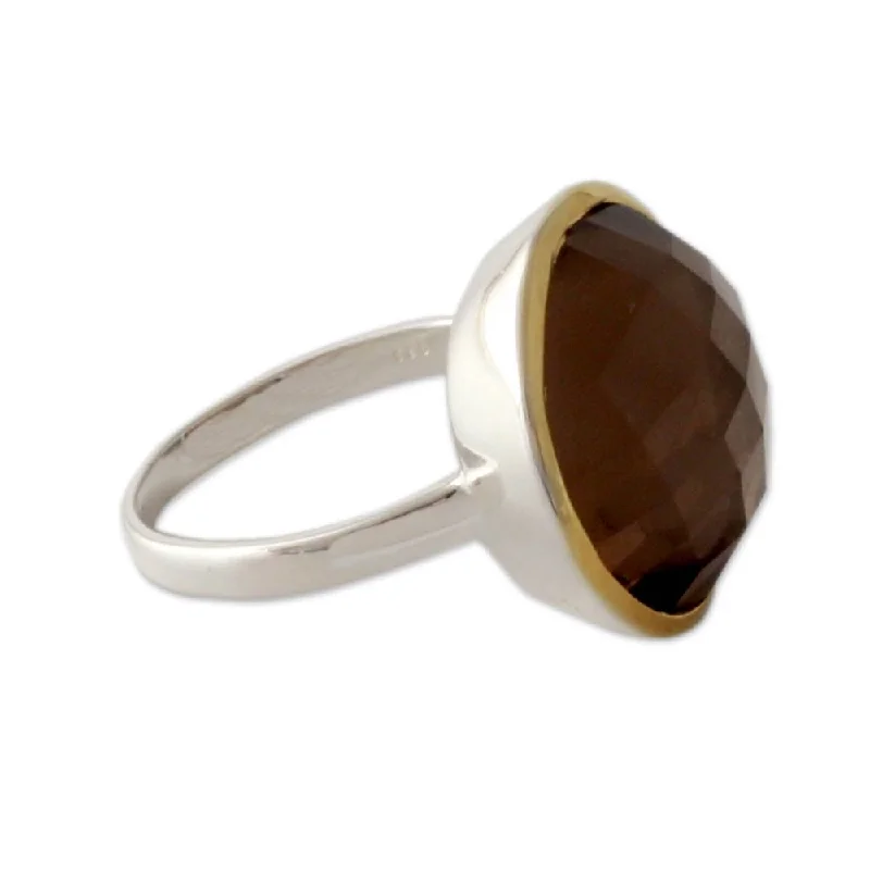 Women’s elegant diamond rings-Handcrafted Gold Accented 'Dreamy Allure' Smoky Quartz Ring (India)