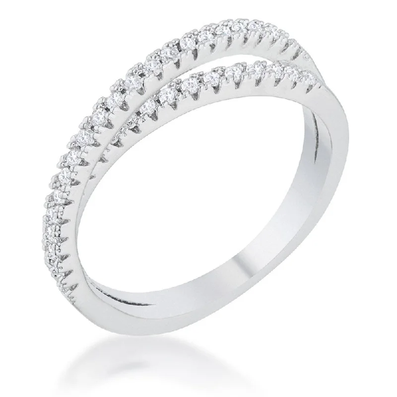 Women’s vintage wedding bands-Mara 0.4Ct Cz Rhodium Intertwined Simple Ring