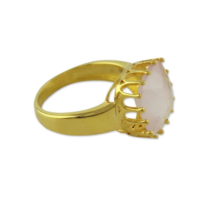 Women’s infinity rings-Handmade Gold Overlay 'Spell Of A Rose' Rose Quartz Ring (India)