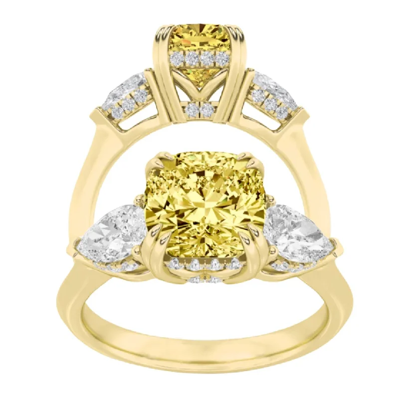 Women’s handcrafted engagement rings-2-7/8ctw Certified Yellow Lab Grown Diamond Hidden Halo Engagement Ring