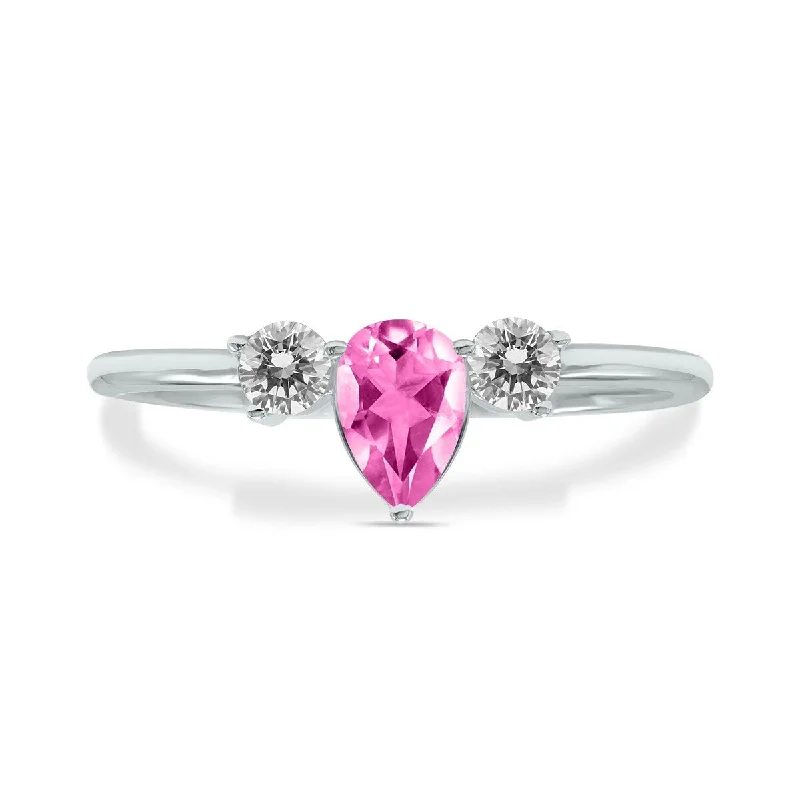 Women’s princess cut rings-Marquee Jewels 1/2 Carat TW Pear Shape Pink Topaz and Diamond Ring in 10K White Gold