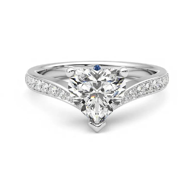 Women’s custom made engagement rings-Love Style Heart Shaped Moissanite Engagement Ring with Hidden Anniversary Stone Accent