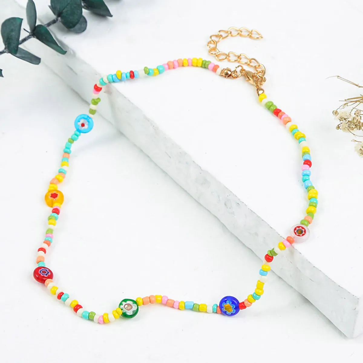 Women’s diamond necklaces-Creative Contrast Color Colorful Flower Glass Miyuki Beads Necklace Wholesale