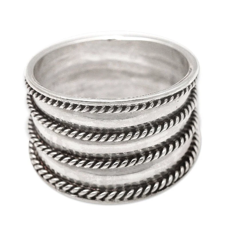 Women’s silver statement rings-NOVICA Between the Lines, Sterling silver band ring