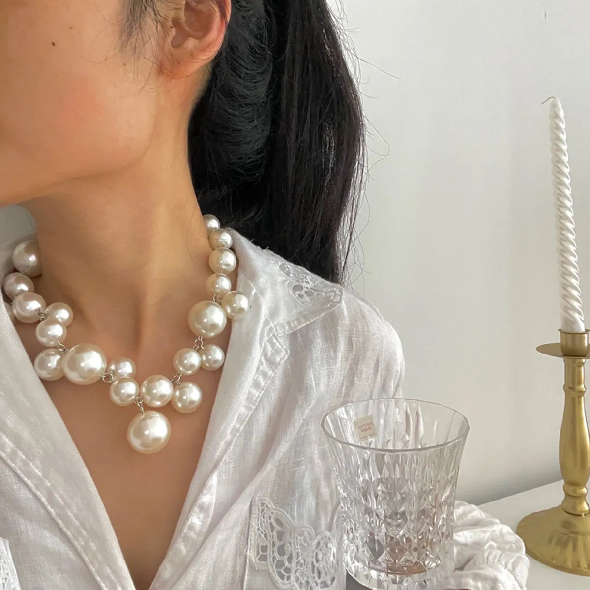 Women’s charm necklaces-Fashion Round Imitation Pearl Women's Necklace 1 Piece