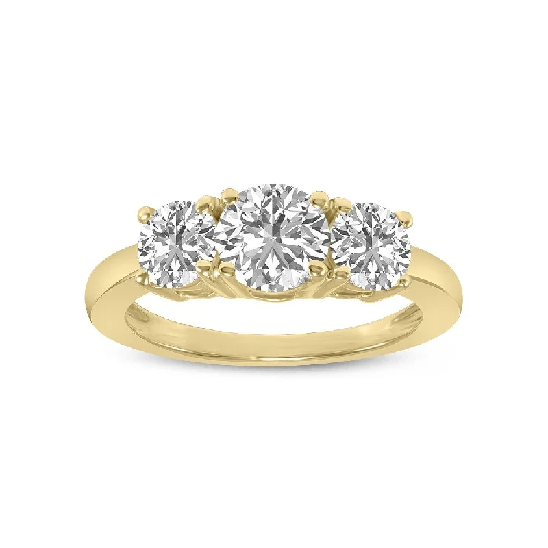 Women’s gold engagement rings-Marquee 1.50 CTW Three Stone Round Cut Lab Grown Diamond Ring in 14K Yellow Gold