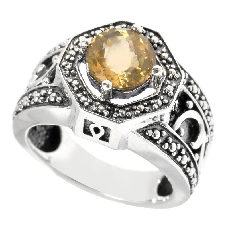 Women’s boho rings-Oxidized Sterling Silver Round Citrine Ring