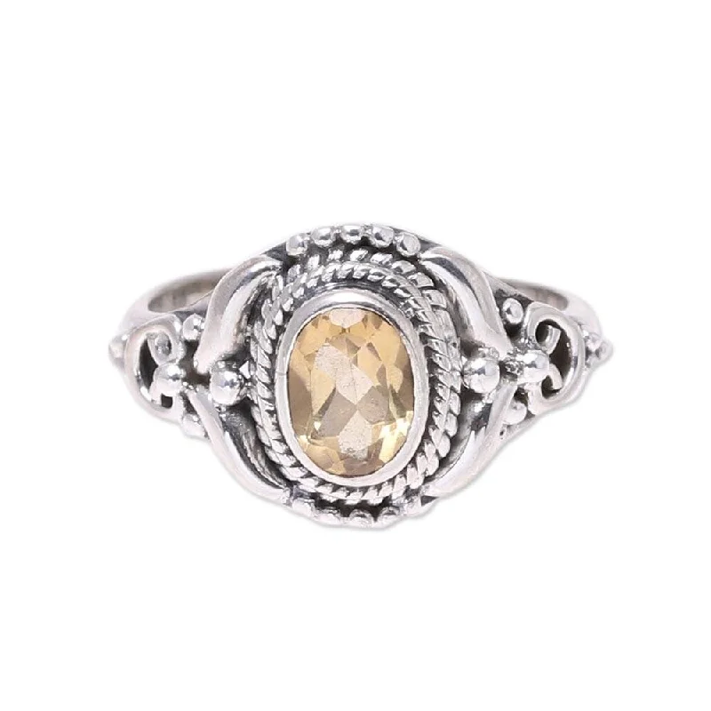 Women’s simple silver rings-NOVICA Traditional Romantic, Citrine cocktail ring