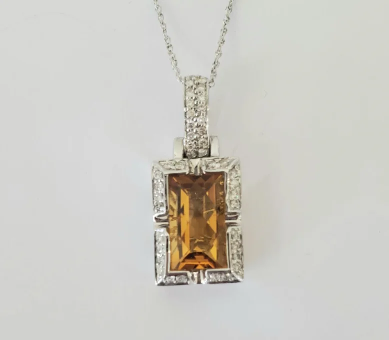 Women’s personalized charm necklaces-14kt White Gold Citrine Pendant