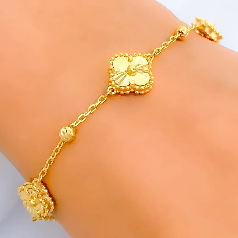 Women’s adjustable bracelets-Sparkling 21k Gold Triple Clover Bracelet