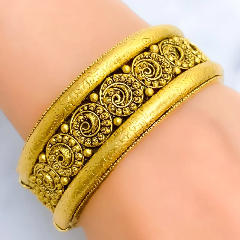 Women’s beaded bangles-Palatial Curved Oxidized 22k Gold Bangle Cuff