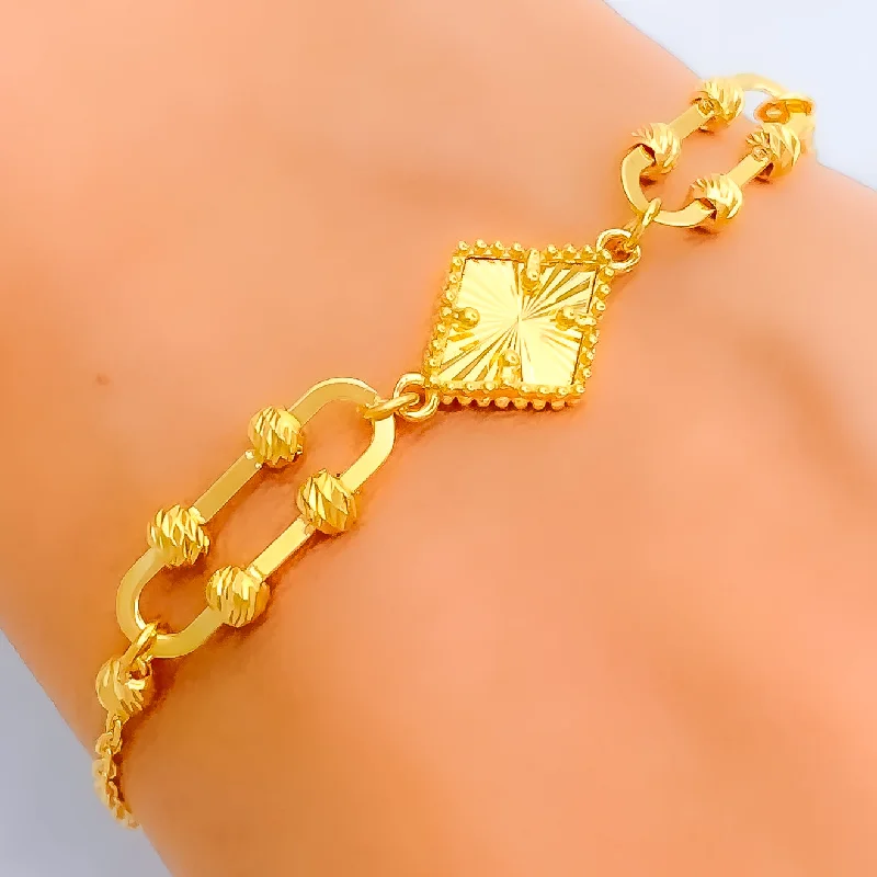 Women’s chunky bracelets-Dainty Diamond-Shaped 21k Gold Bracelet