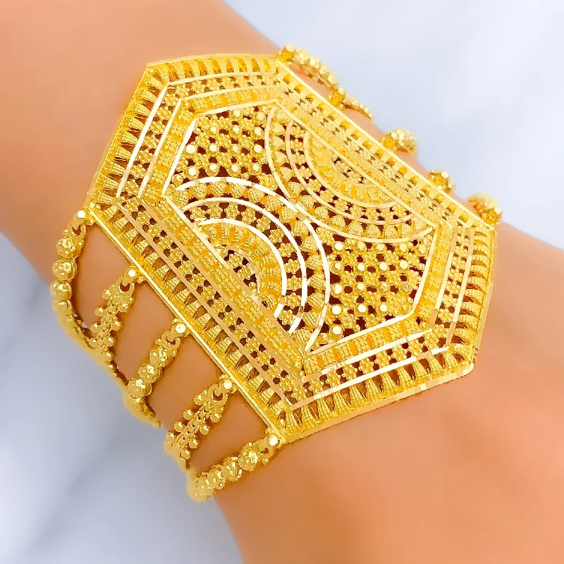 Women’s designer bracelets-Upscale Royal 22K Gold Statement Bracelet