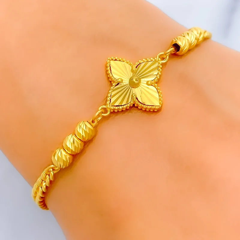 Women’s simple bangles-Shiny Blooming Flower 21k Gold Bracelet