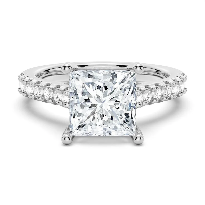 Women’s custom engagement rings with engraving-Princess Cut Pavé Moissanite Engagement Ring