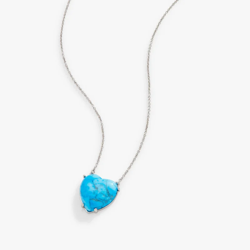 Women’s initial necklaces-Gemstone Heart Necklace, Reconstituted Turquoise