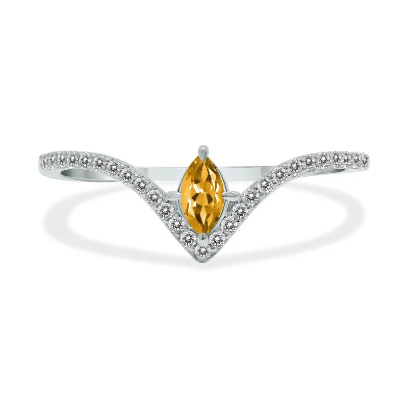 Women’s platinum engagement rings-Marquee Jewels 1/4 Carat TW Citrine and Diamond V Shape Ring in 10K White Gold