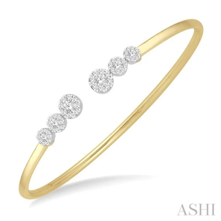 Women’s vintage bracelets-3/4 Ctw Round Cut Lovebright Diamond Open Cuff Bangle in 14K Yellow and White Gold