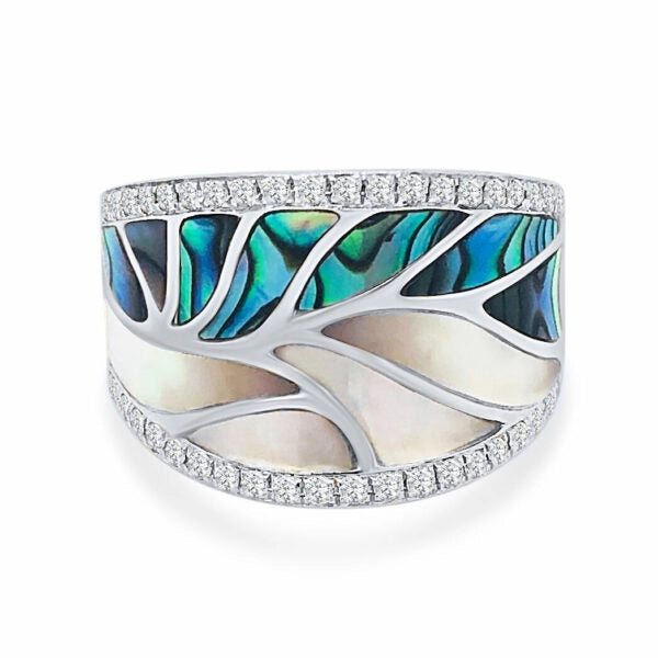 Women’s vintage halo engagement rings-Frederic Sage 14K White Gold Abalone, Mother of Pearl and Diamond Ring