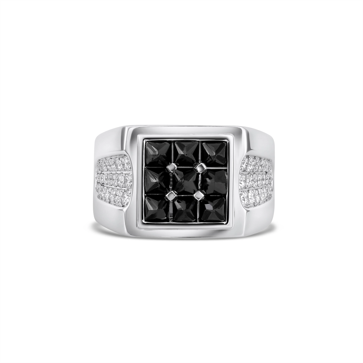 Women’s engagement rings with side stones-Gent's 18K White Gold White and Black Diamond Ring