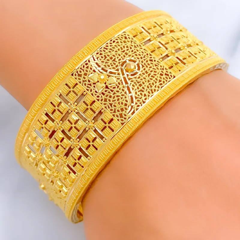 Women’s classic gold bangles-Opulent Square 22k Gold Bold Screw Bangle