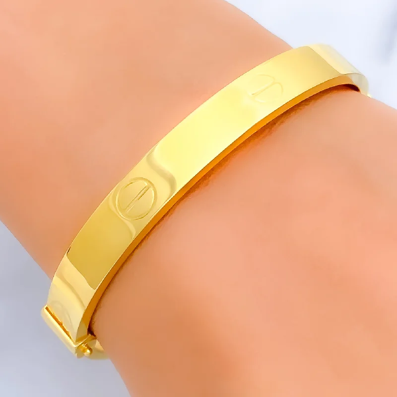 Women’s gold-plated bangles-Bold Dapper 22K Gold Thick Screw Bangle Bracelet